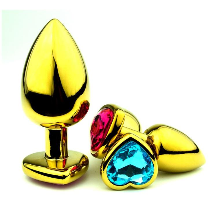 Heart Shape 2.8*7.5cm 70g Small Size Crystal Steel Jewelry Golden Butt Plug Sex Toy
