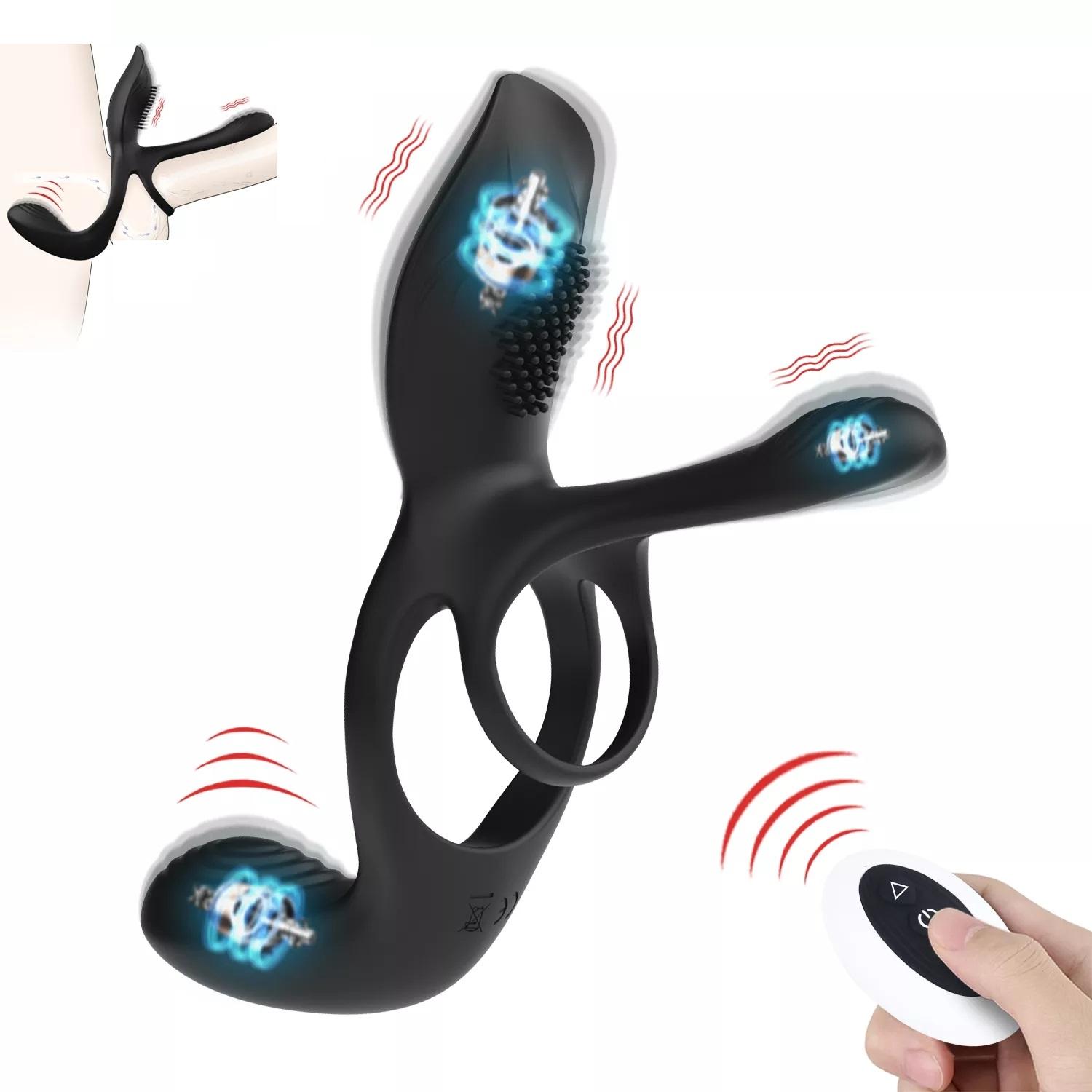 Double Ring Silicone Cock Ring Vibrator Wireless Remote G-spot Male Sex Toy Prostate For Couples