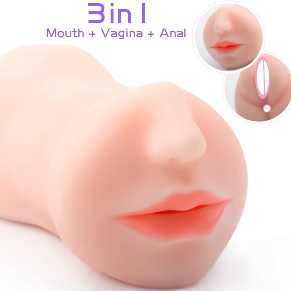  3 In 1 Artificial Pussy Mouth Vagina Anal Realistic Pocket Pussy Deep Throat Sex Toys For Men