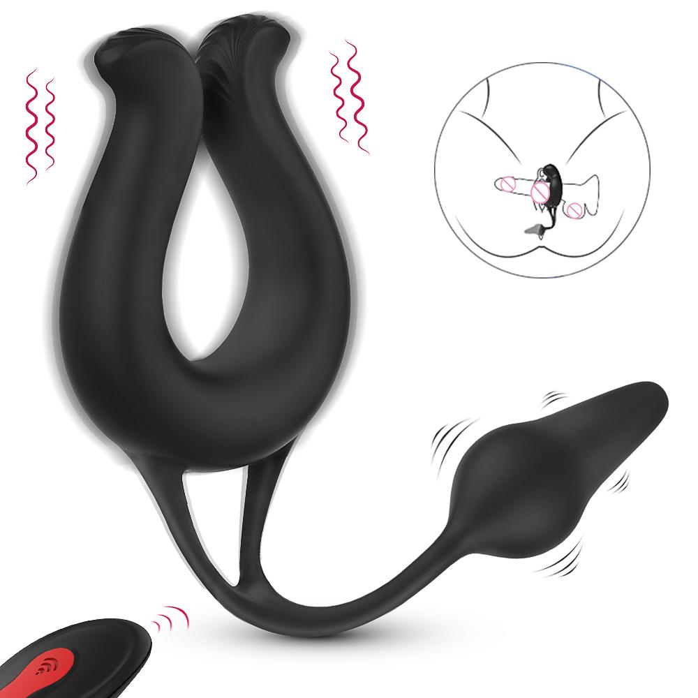 Sex Toys Cocking Ring Vibrator Silicone Mens Penis Vibrating Cock Ring With Anal Stimulation