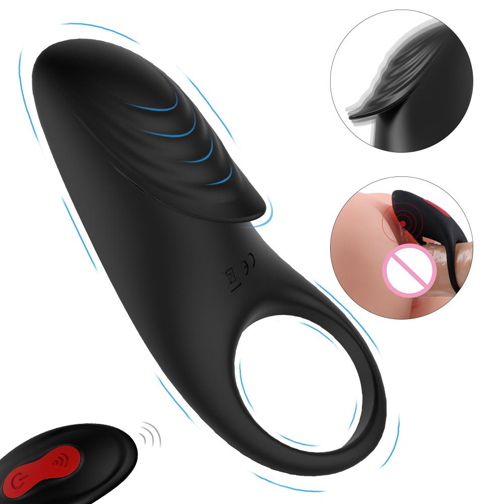  Silicone Clitoris Stimulate Penis Sleeve Tongue Vibrating Big Cock Ring Sex Toy For Man Couple