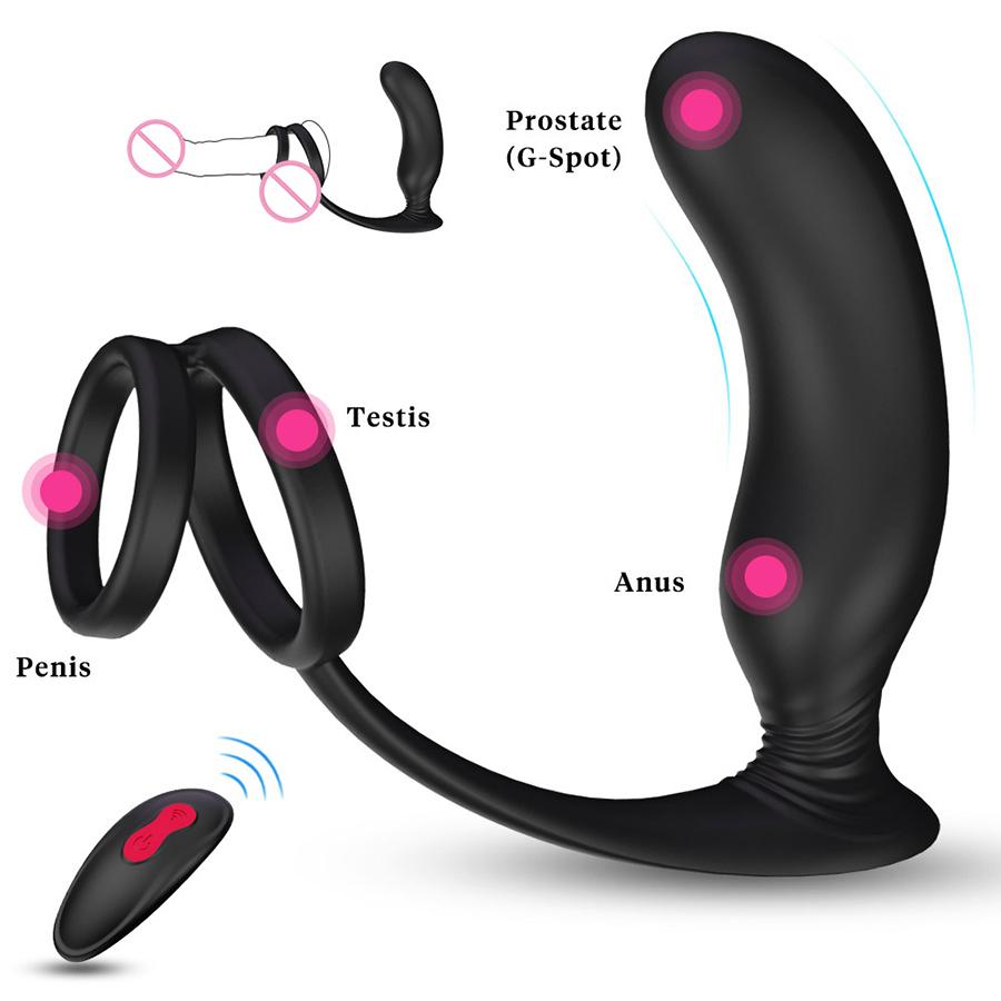  3 In 1 Man Male Silicone Penis Ring Delay Time Remote Control Vibrating Cock Ring Electronic Prostate Massager