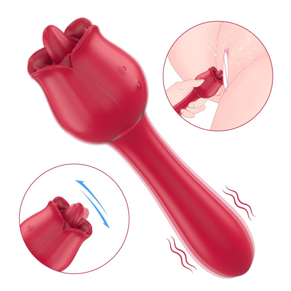 Drop Shipping G Spot Rose Vibrator Rose Licking Tongue Vibrator Sex Toys For Woman