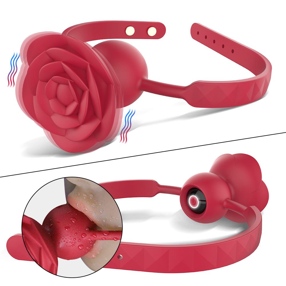 Wholesale Sm Rose Design Mouth Gag Ball Adult Bdsm Bondage Vibrator Adult Sex Toy