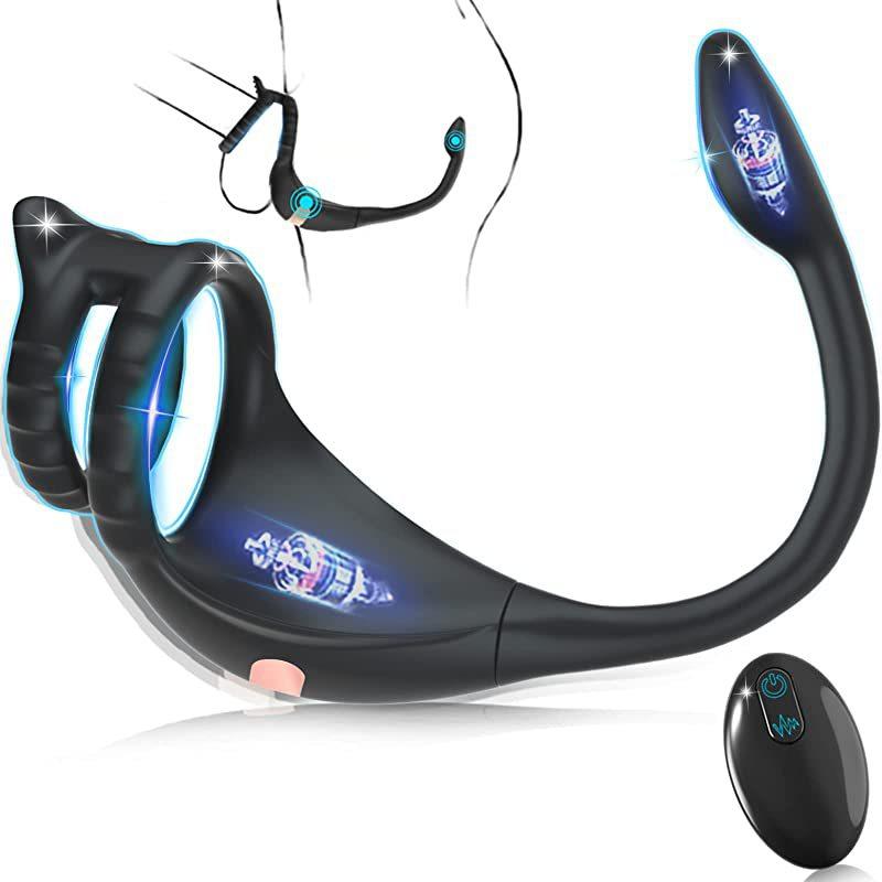  Wireless Remote Control Prostate Massager Anal Plug Vibrator Sperm Lock Ring Delay Ejaculation Trainer Penis Ring For Men