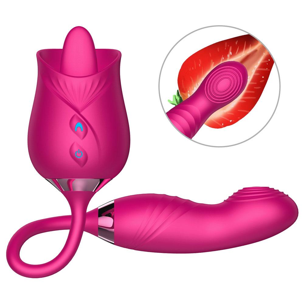 2 In1 Clitoral Tongue Licking Toy With 10 Vibration Modes Vibrating Rose And Dildo Rose Toy With Vibrator