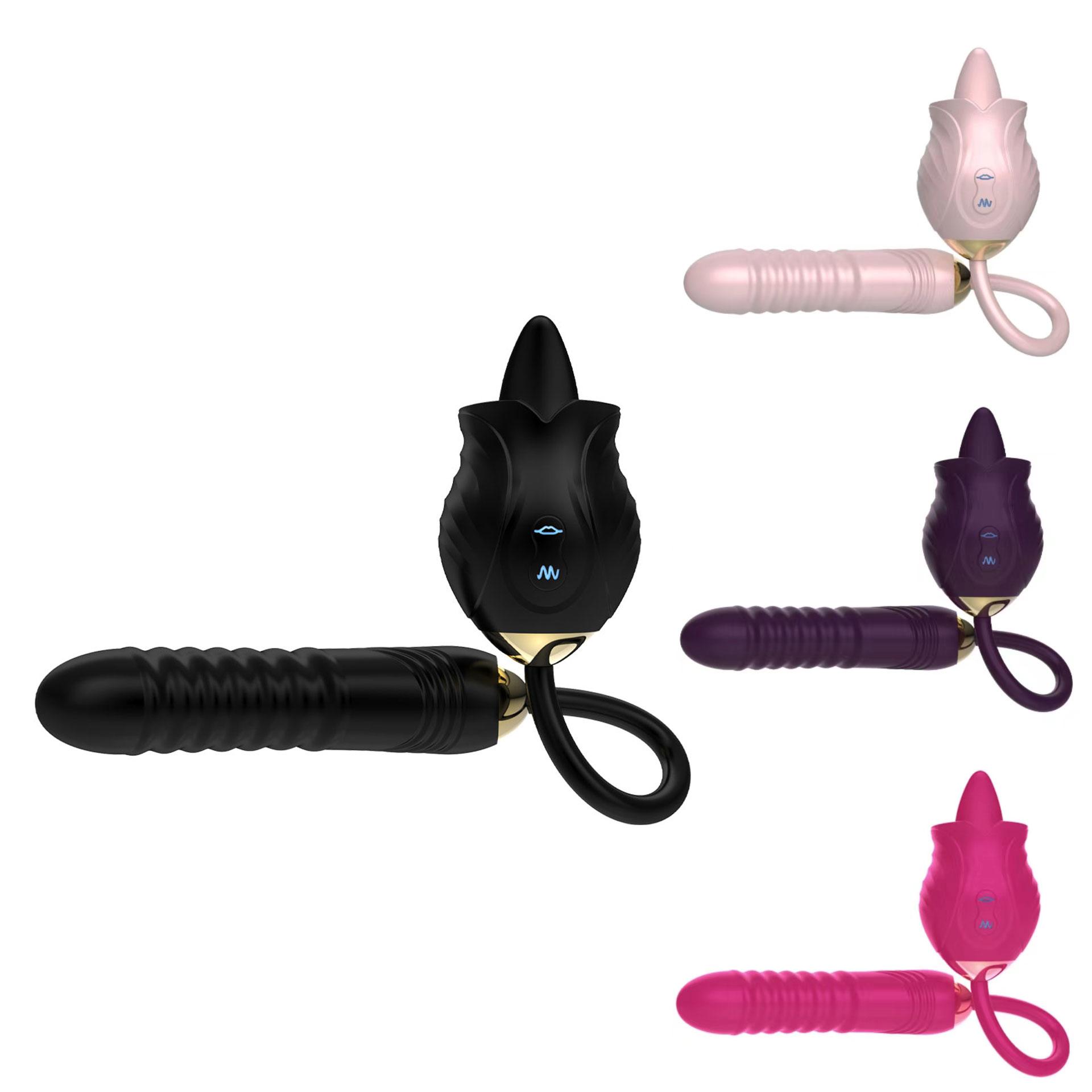 Rose Vibrate Rose Vibrator Vibreur Red Purple Black Rose Shape 2 In 1 Shaped Extended Tongue Clitoral Sucking Vibrating