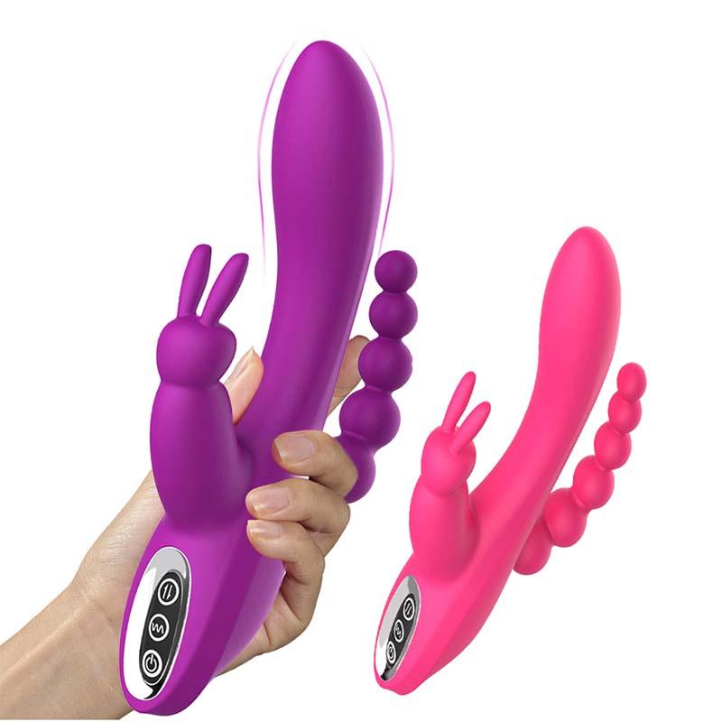 3 In 1 Clitoral Sucking Rabbit G Spot Vibrator Anal Triple Curve 12 Function Waterproof Dildo Vibrator For Women Couples