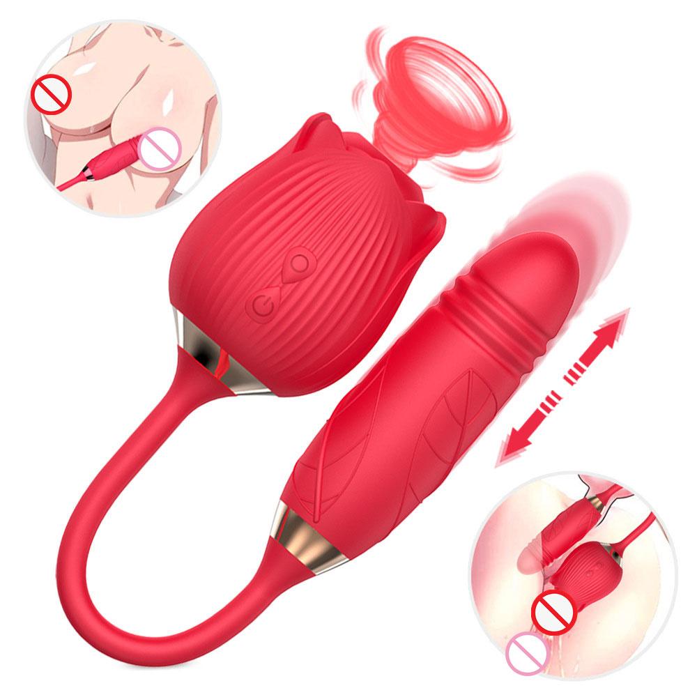 Rose Vibrator Sex Toy Tongue Licking Nipple Sucker 2 In 1 Rose With Vibrator
