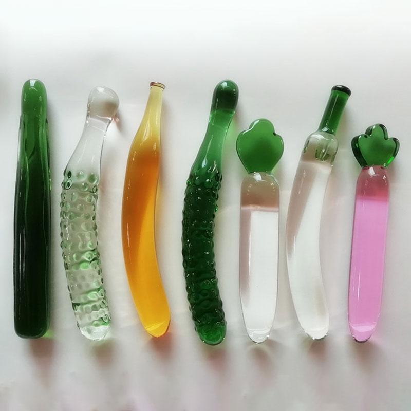 Transparent Dildo Anal Butt Plug Male Female Masturbation Sex Toys Smooth Vegetable Fruit Penis Glass Dildo For Woman