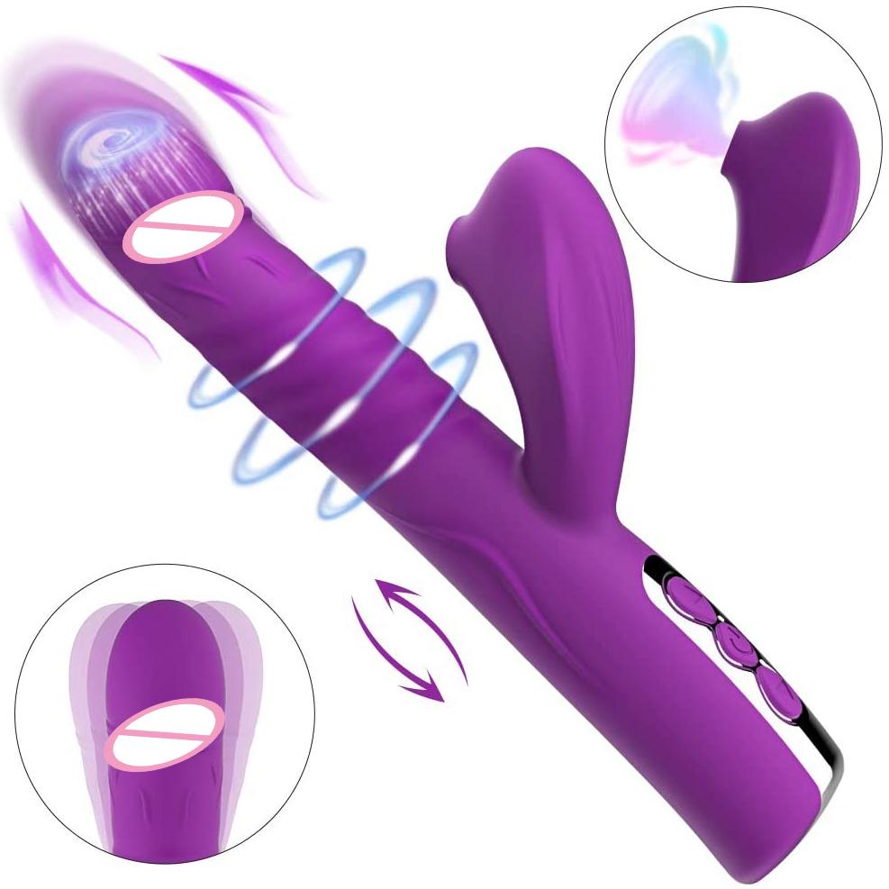 Sex Toys 5 Sucking Modes Women Thrusting Silicone Stretch Sucking Rabbit Dildo Vibrator