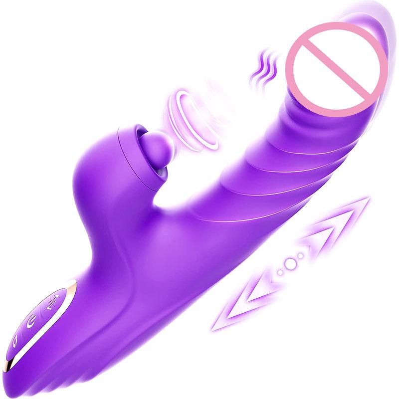 New Ipx6 Waterproof 4 In 1 Tongue Licking Clitoris Sucking Retractable Stimulating Clitoris G-spot Dildo Vibrator For Women
