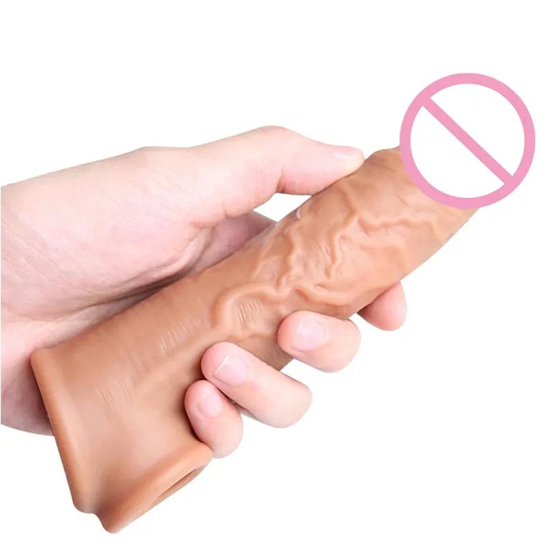 Penis Sleeve Xxl Realistic Silicone Extension Penis Extender Big Dildo Strap On Hollow Dildos With Strap Sex Toy For Men