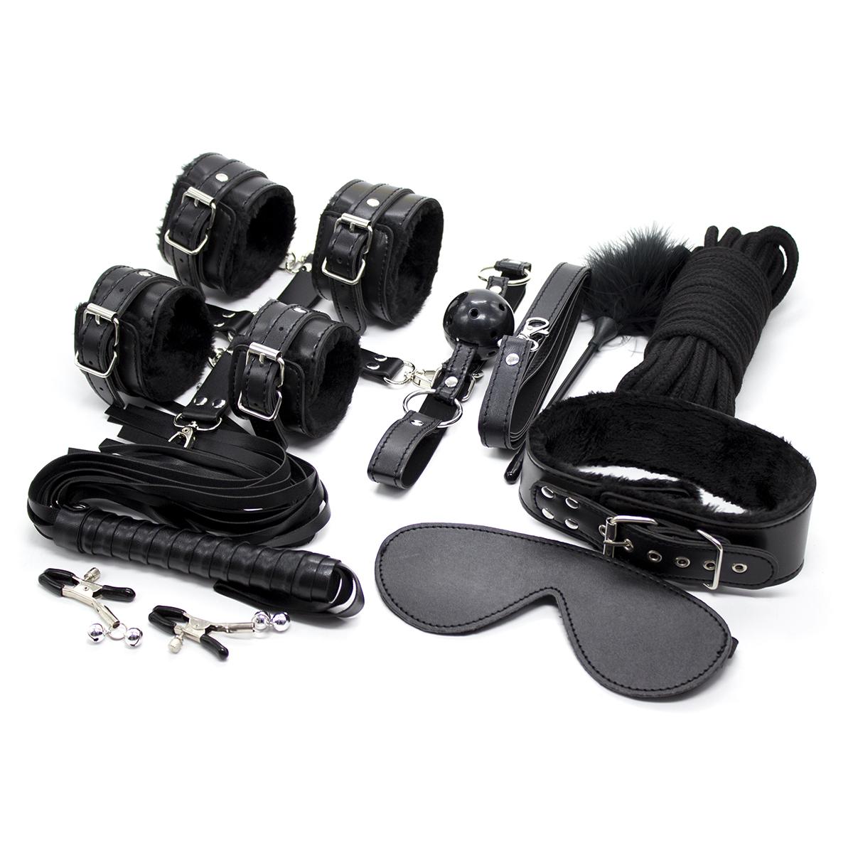 Adult Sex Education Bondage Articles Handcuffs Mouth Plug Leather Whip Rope Collar Plush Rope Sex Toy