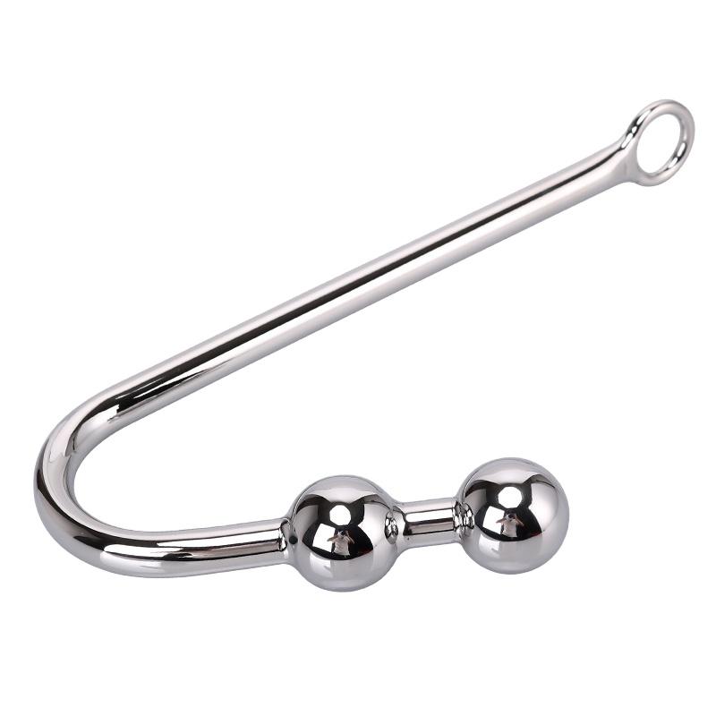 Sex Toys Adult Product Stainless Steel Anal Hook With Anal Beads Hole Metal Butt Plug Anal