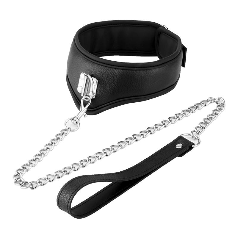 Best Quality Sex Products Black Collar With Traction Chain Leather Sex Leather Collars For Women