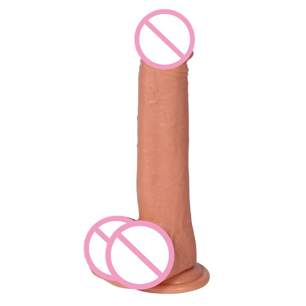 Real Skin Long Hard Flexible Double Layer Silicone Dildo With Realistic Dildos Soft Huge Big Full Shaped Balls Suction Cup