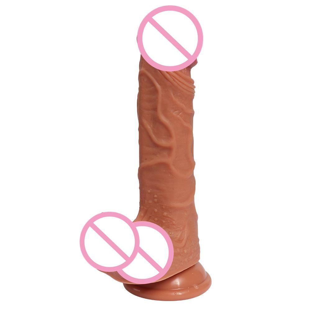  Hard Long Flexible Double Layer Silicone Dildo With Realistic Dildos Real Skin Full Shaped Balls Suction Cup Soft
