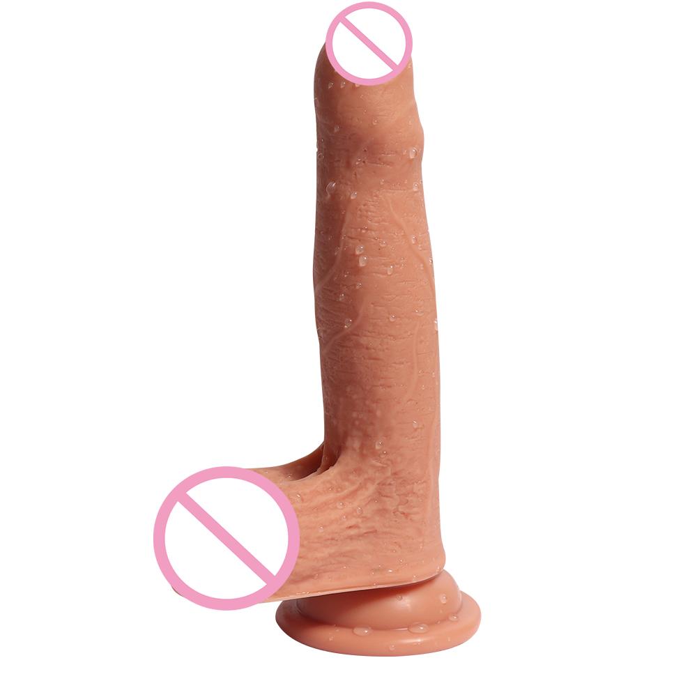  Realistic Long Dildos Real Skin With Full Shaped Balls And Suction Cup Soft And Hard Flexible Double Layer Silicone Dildo