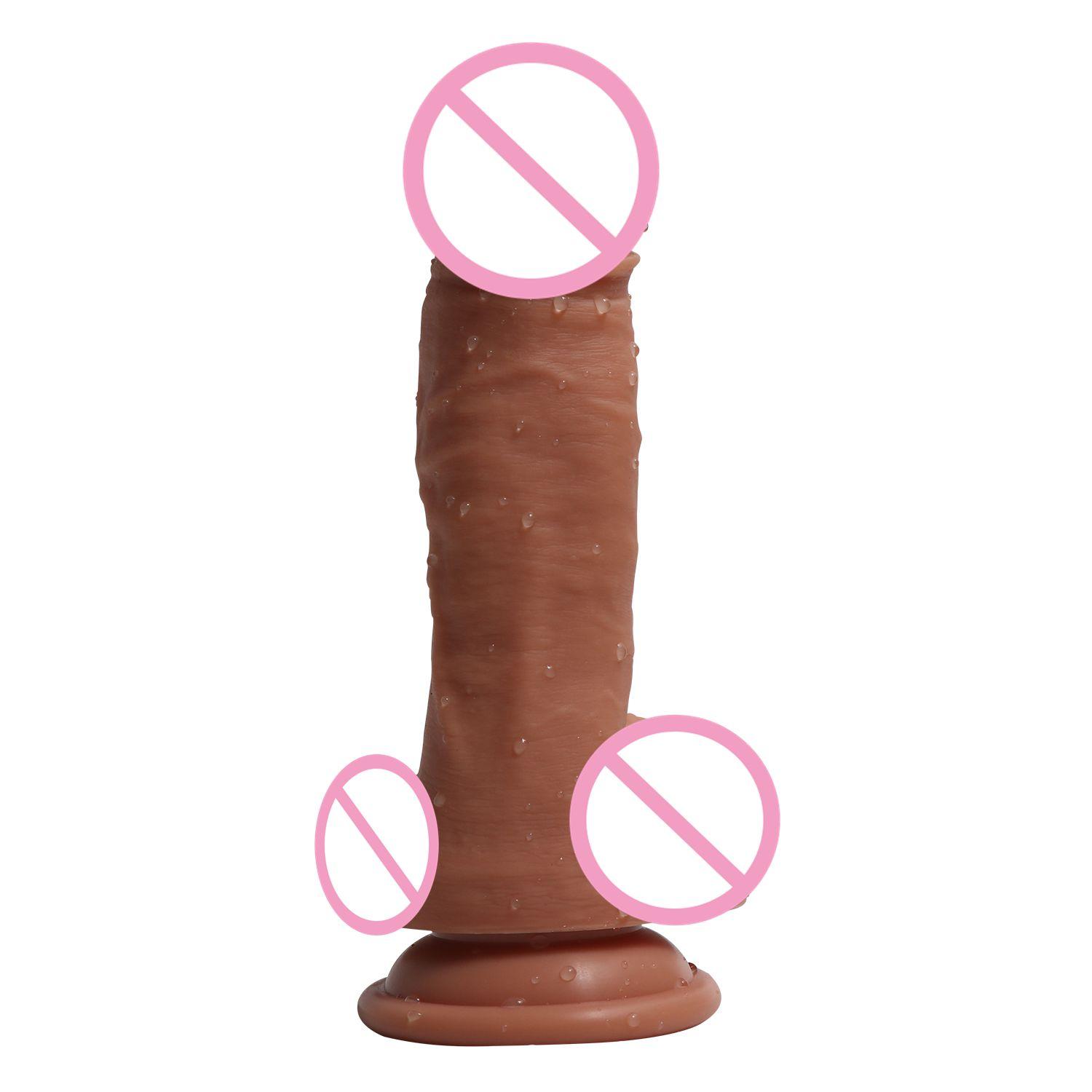  Realistic Dildos Real Skin With Full Shaped Balls And Suction Cup Soft And Flexible Hard Double Layer Silicone Dildo
