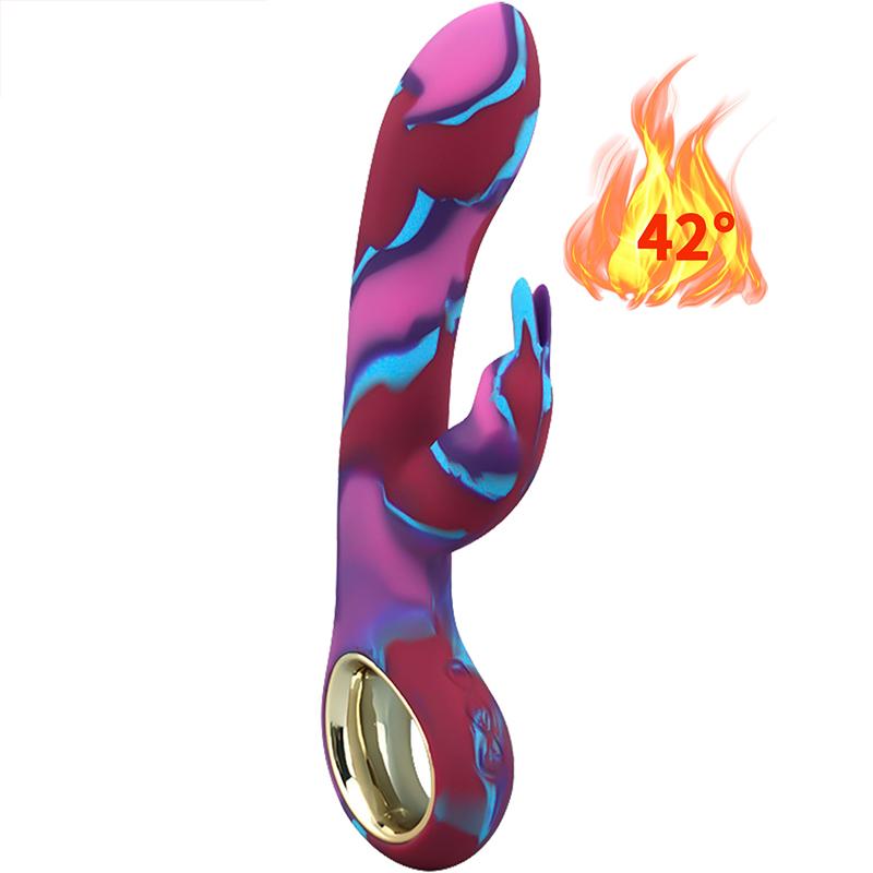 Colorful 10 Frequency Rechargeable Rabbit Dildo Vibrator With Heating Rabbit Vibrator Sex Toy For Women