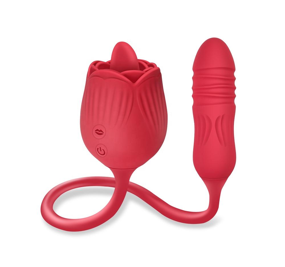 G Spot Flower Clitoris Stimulator Love Sex Toy Rose Vibrator 10 Frequency Telescopic And Tongue Licking Rose Vibrating Massager
