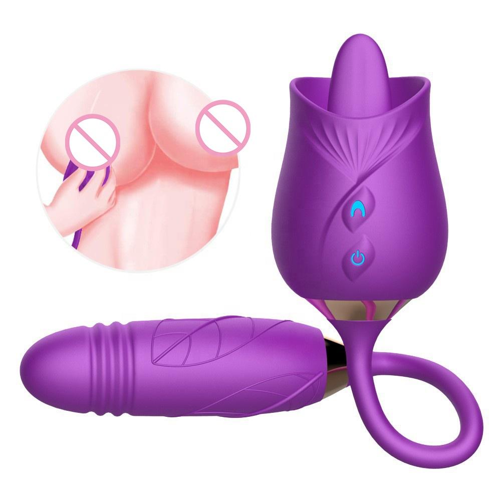 For Her Sex Vibrator Couple Nipple Clitoral Tongue Licking Telescopic Dildo Double Head Clit Happy Love Egg Rose Vibrator