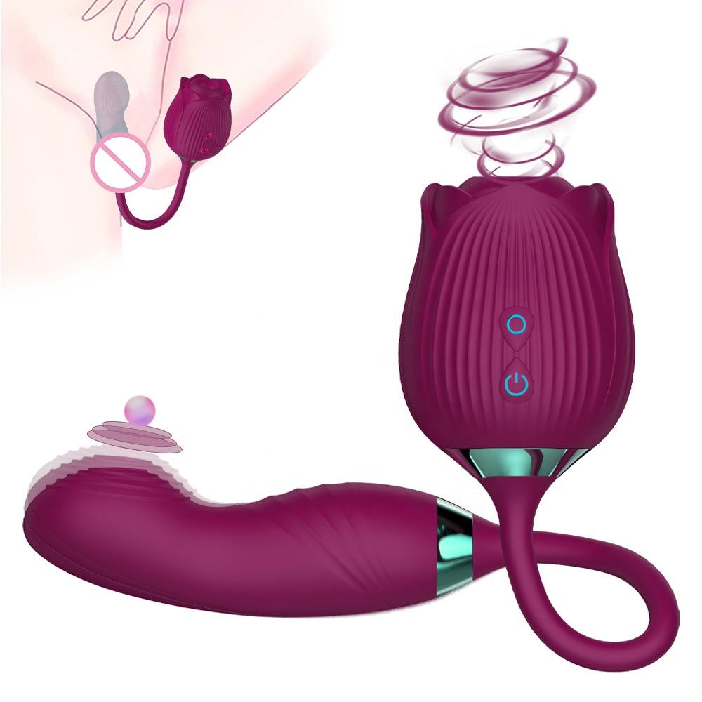 Women Adult Sex Vibrator Couple Nipple Clitoral Tongue Licking Telescopic Dildo Double Head Rose Vibrator Love Egg Rose Vibrator