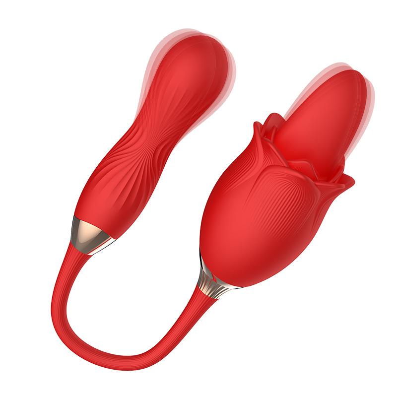 Wholesale Dual-use 10-frequency Tongue Licking 5-frequency Telescopic Sex Toy Rose Vibrator For Women