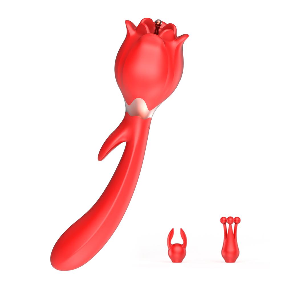 Clitoral Nipple 10 Vibration Modes Telescopic 3 In 1 Female G Spot Sucking Clitoris Dildo Rose Vibrator For Female