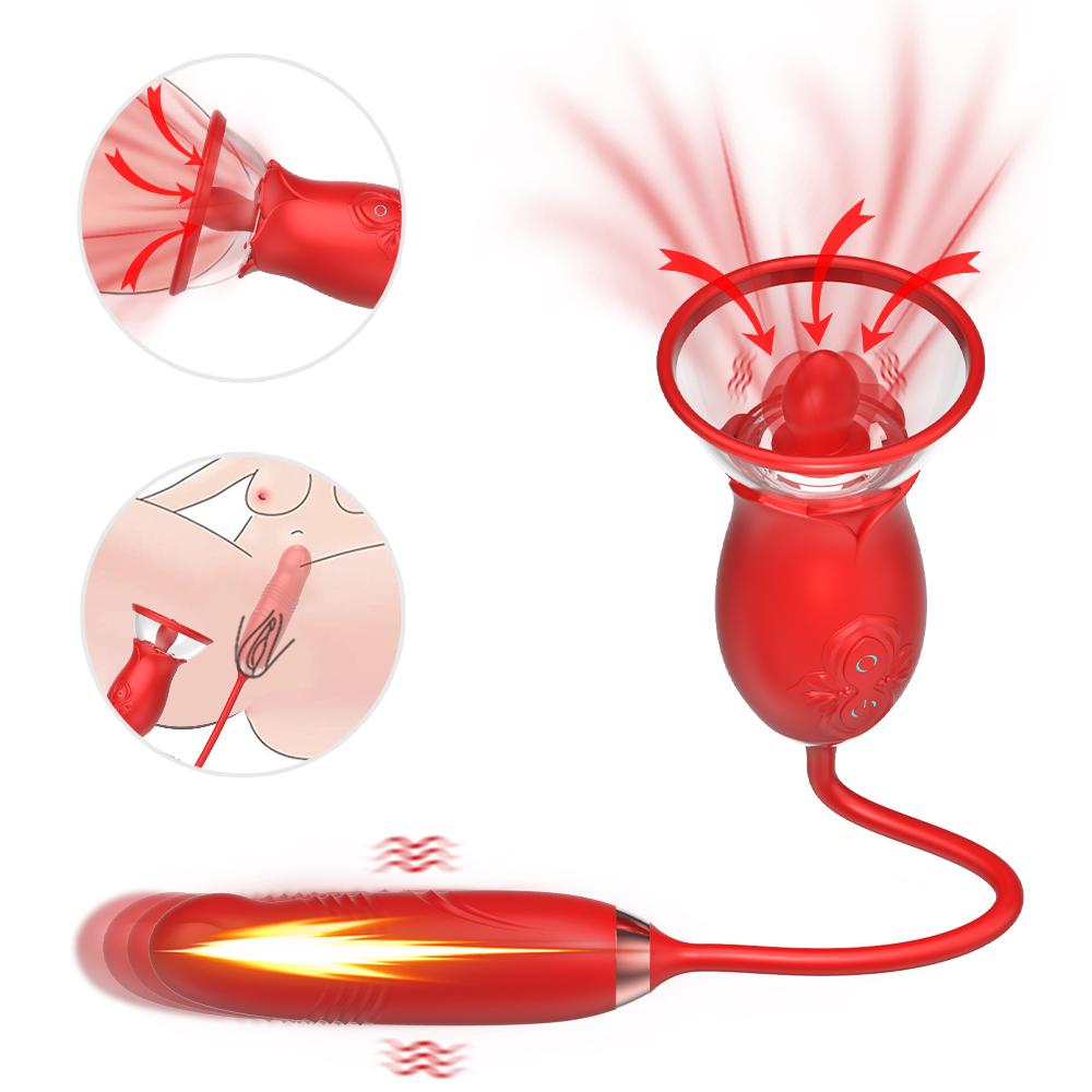  Vibrator For Woman Man Couples Pleasure 3 In 1 Tongue Licking Rose Shape Dildo Vibrator Rose Vibrating Massage