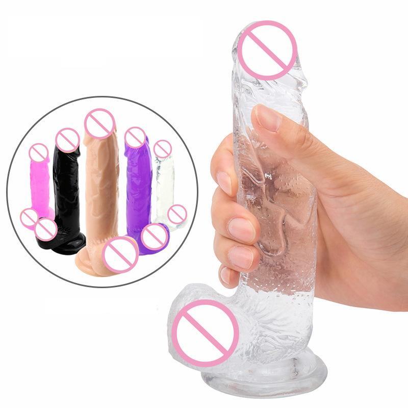  Wholesale Popular Simulation Cock Penis Didol Sex Toy Sucker Women Huge Realistic Crystal Dildos For Women Men