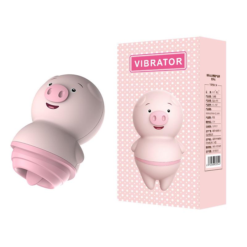  2024 New Design Women Nipple Clitoris Silicone Breast Sucking Battery Operated Licking Tongue Vibrator Pink Pig Sex Toy