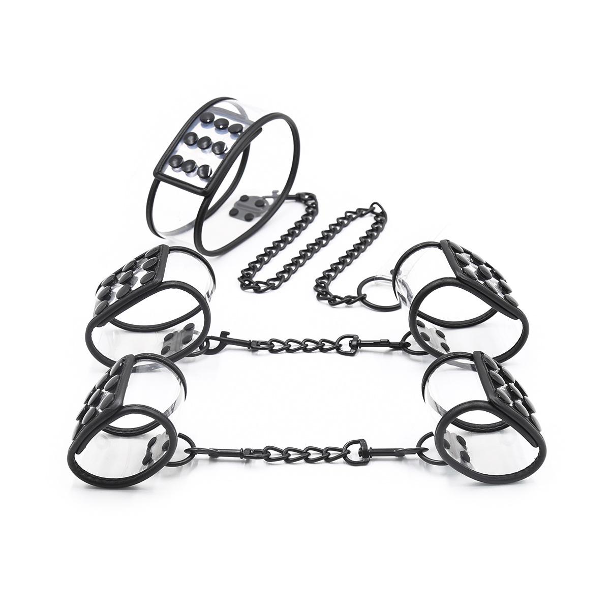 Complete Bondage Restraint Set Clear Vinyl Collar And Leash For Women