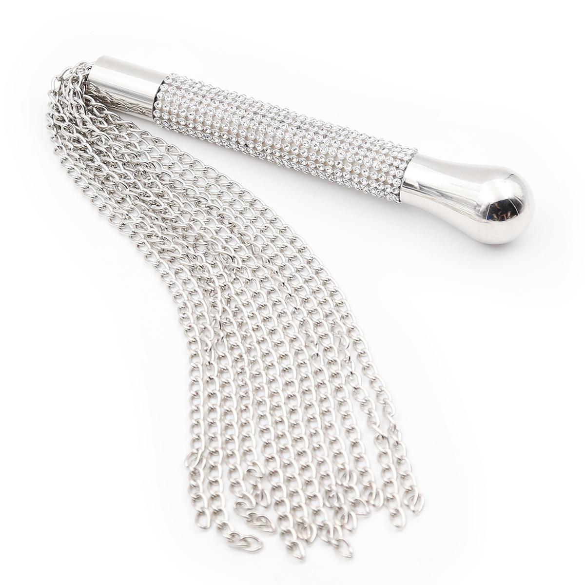 Metal Alloy Chain Tassel Short Flogger Horse Riding Whip Crop Crystal Handle