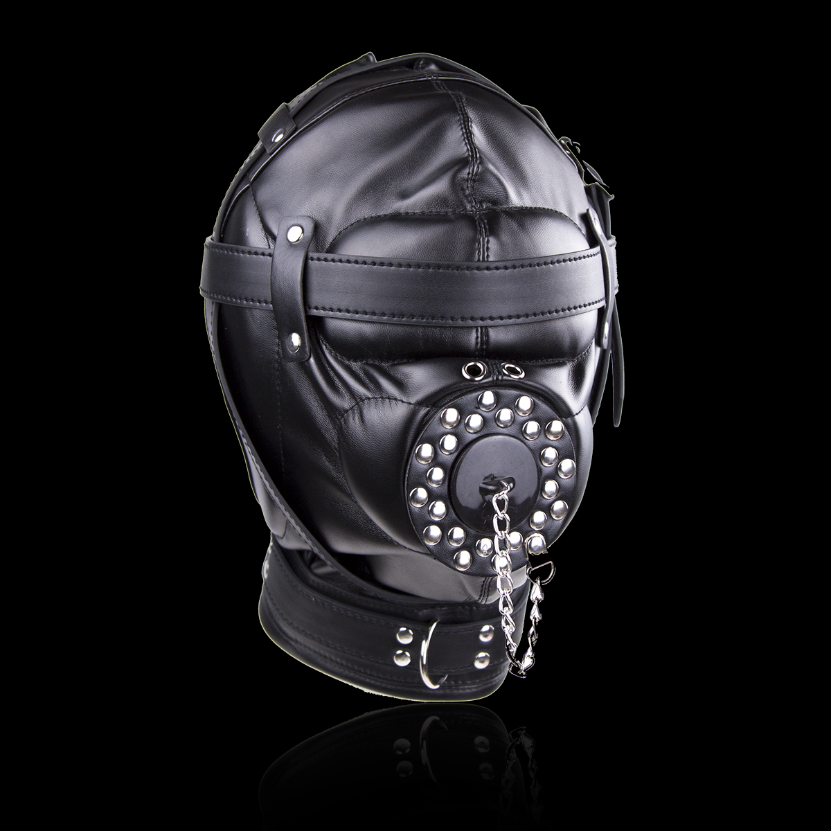 Fully Enclosed Leather Headgear Head With Cover Open Mouth Fetish Mask Hood With Mouth Gag