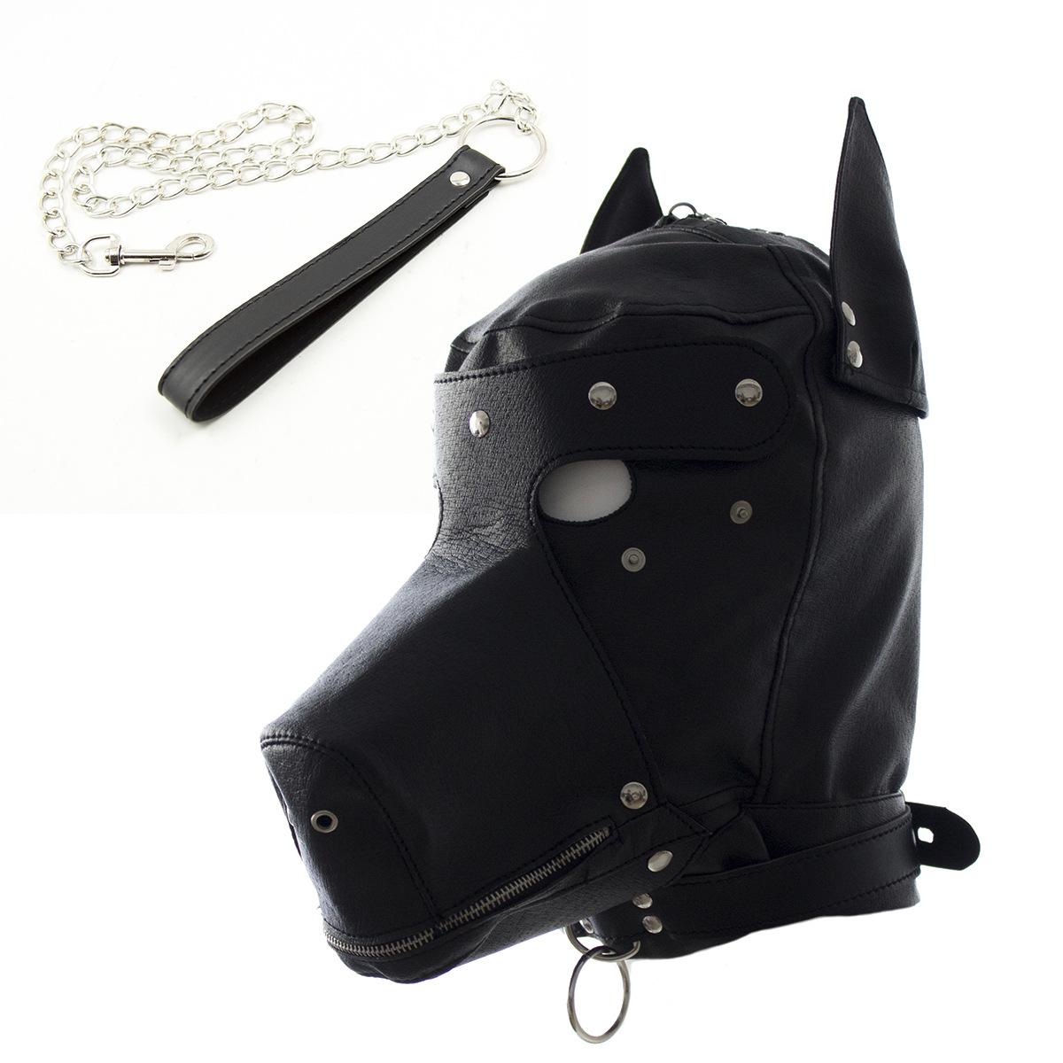 Restraint Dog Headgear Leather Sm Bondage Fetish Puppy Hood Cover With Leash