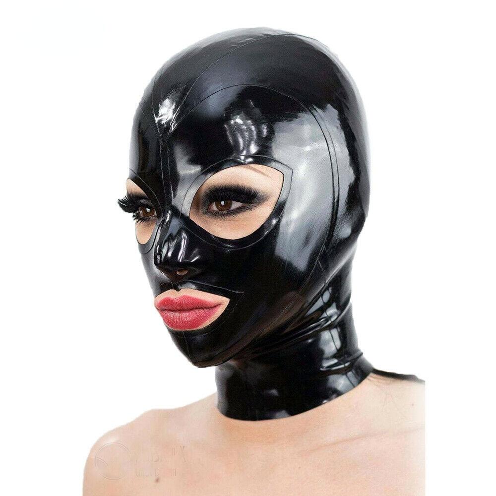 Sm Bondage Headgear Latex Mask Rubber Hood Open Eye And Mouth With Back Zipper