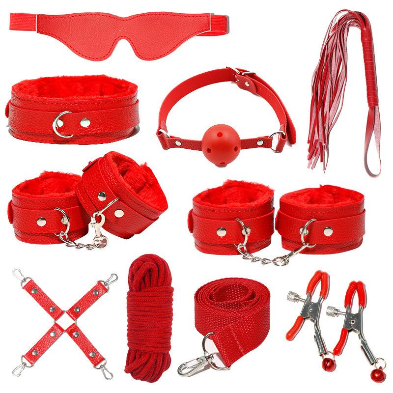 9pcs Sm Bondage Set Handcuffs Whip Rope Blindfold Roleplay Fetish Restraint Slave Kits