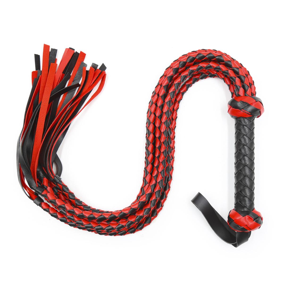Weaving Pu Leather Whip Multiple Black And Red Braided Rope Sm Bondage Flogger