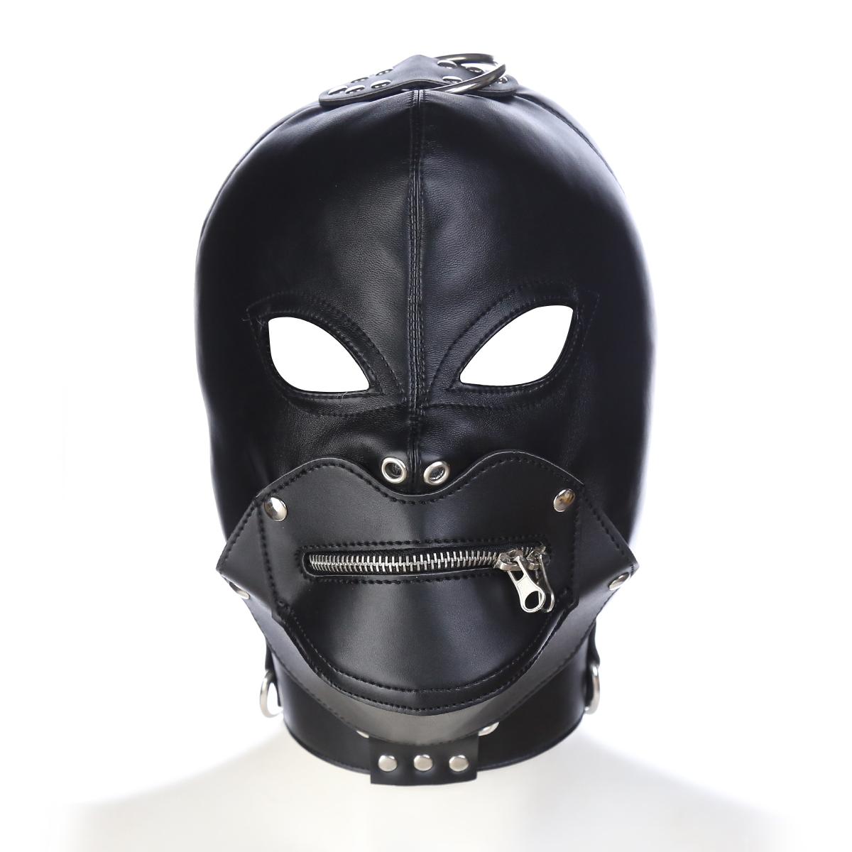 Sm Bondage Set Sex Mask Fetish Zipper Leather Hood Sex Toys