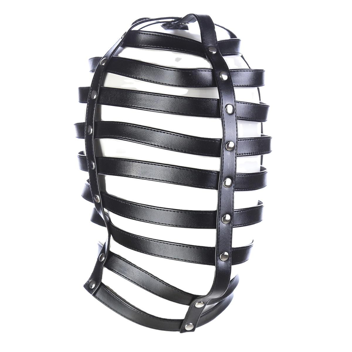 Bdsm Stripe Hood Pu Unique Design Head Bondage Restraint Gear Fetish Slave Face Mask