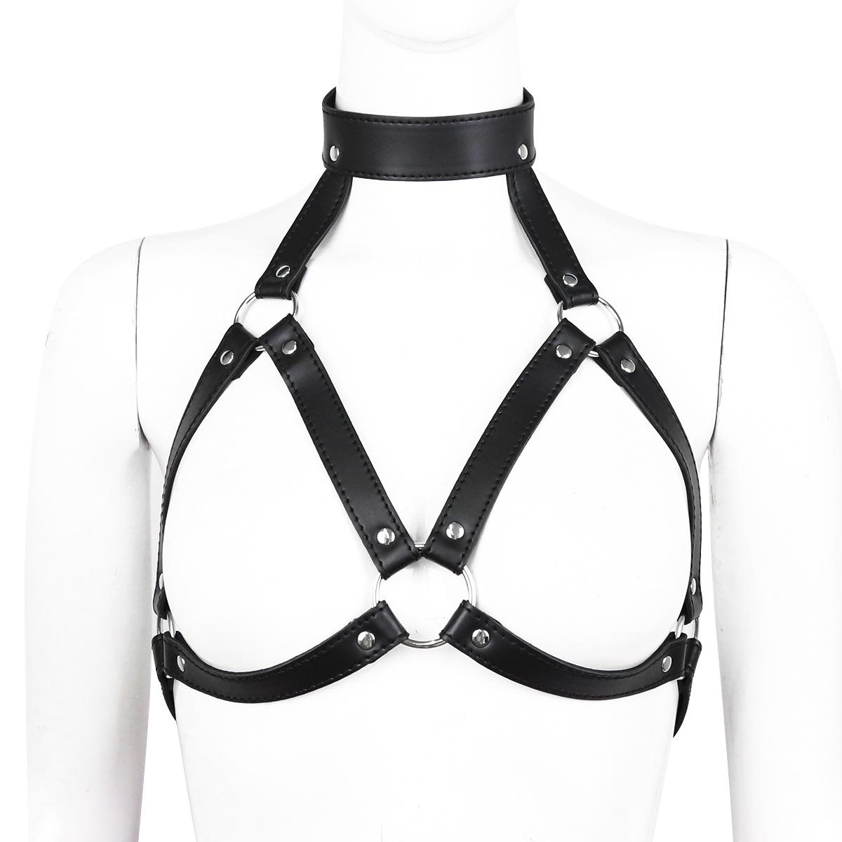 Black Leather Bondage Bra And Vest Belt Sexy Women's Fetish Wear Bdsm Lingerie Harness