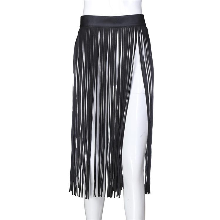 Fashionable Faux Leather Punk Skirt For Women Long Adjustable Buckles Fringe Tassel Belt Valentine Festival Bondage Gear Gift