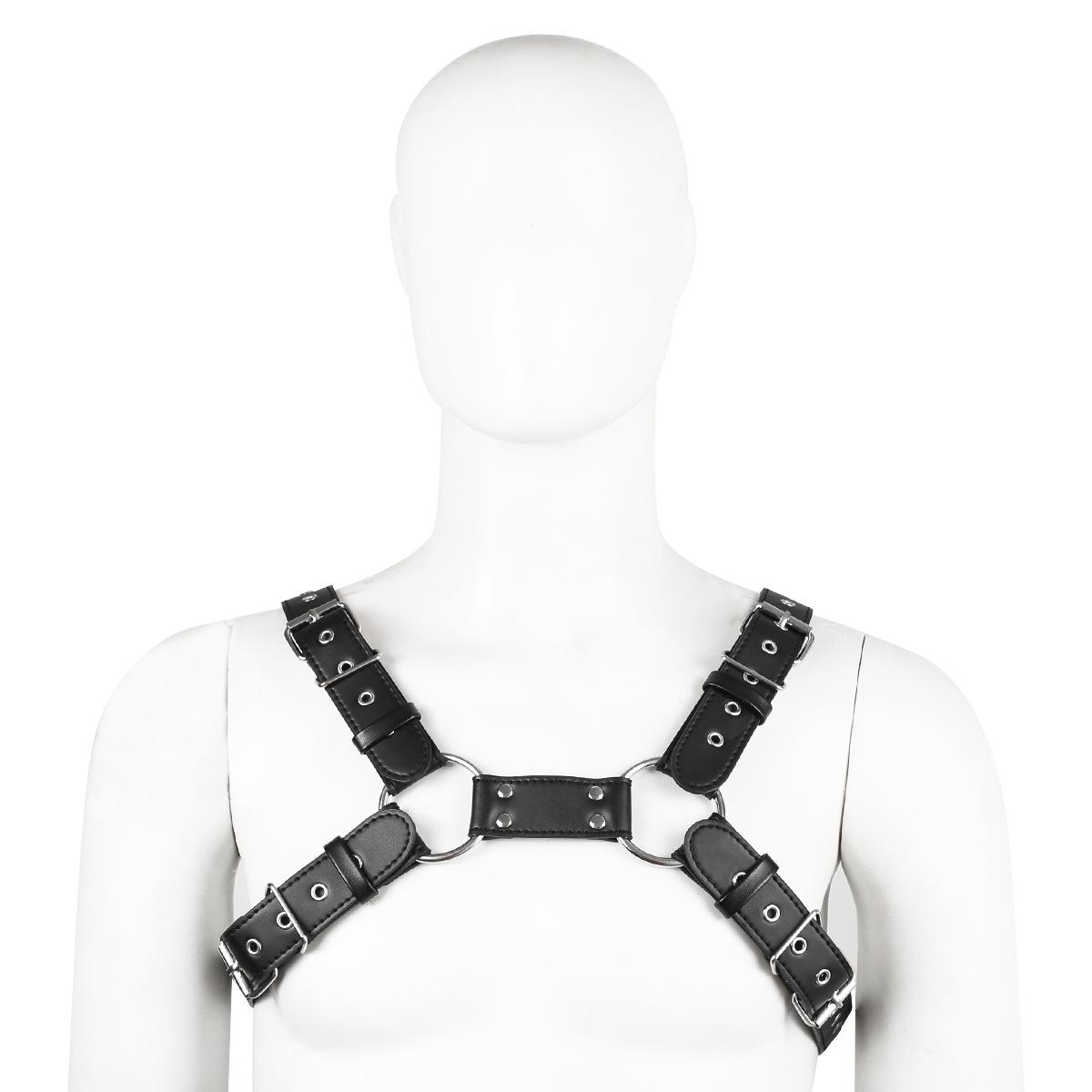 Men&#39;s Punk Vest Pu Leather Bondage Shoulder Chest Harness Punk Rock Style
