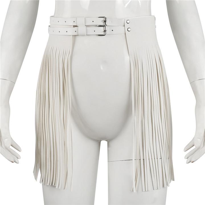 Women&#39;s Adjustable Leather Punk Skirt With Buckles Fringe Tassel Belt Bondage Gear Features
