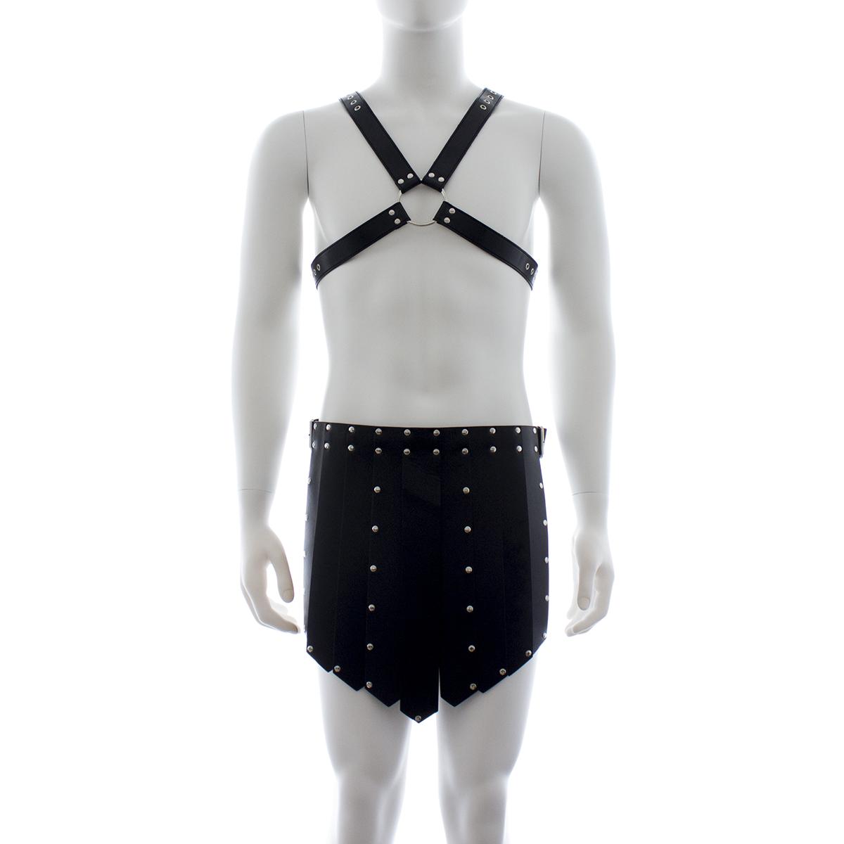 Bondage Gear Men&#39;s Gladiator Show Costume Bullfighting Skirt With Front And Back Covering Curtain Body Harness