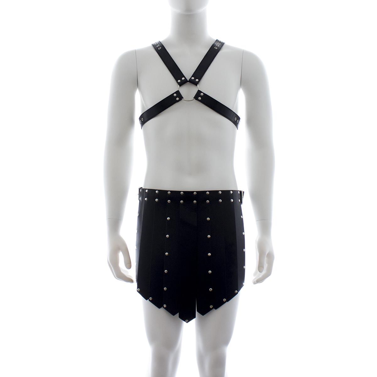Bondage Gear Men's Gladiator Show Costume Bullfighting Skirt With Front And Back Covering Curtain Body Harness