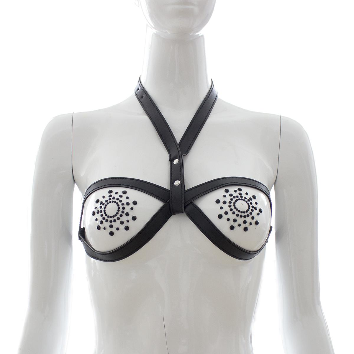 Women's Smooth Leather Harness Strappy Hollow Out Cross Elastic Cage Bra Cupless Body Lingerie For Ladies Girls