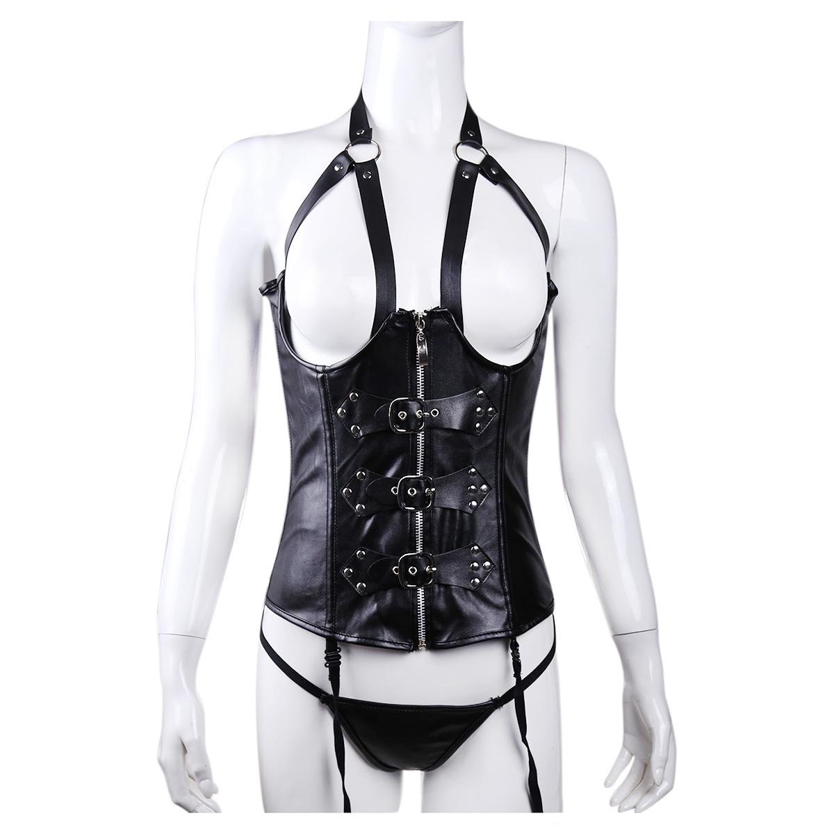 Sm Erotica Lingerie Female Tight Leather Corset Girdle Queen Of Nightclub Performance Bondage Gear With Body Shoulder Harness